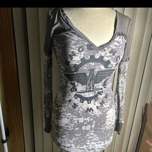 SALVAGE Vintage "Vengeance Is Mine" Long Sleeved Mini Dress With Grommets. S